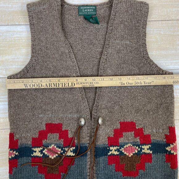Lauren Ralph Lauren Womens M Hand Knit Wool Sweater Vest Southwestern Aztec Read - Picture 7 of 9
